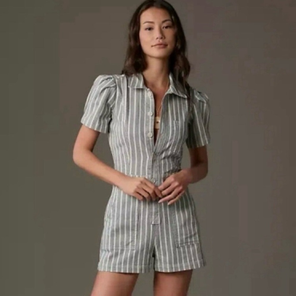 Anthropologie Pilcro The Kit Utility‎ Romper Shorts Size 10 Navy Blue Lagenlook